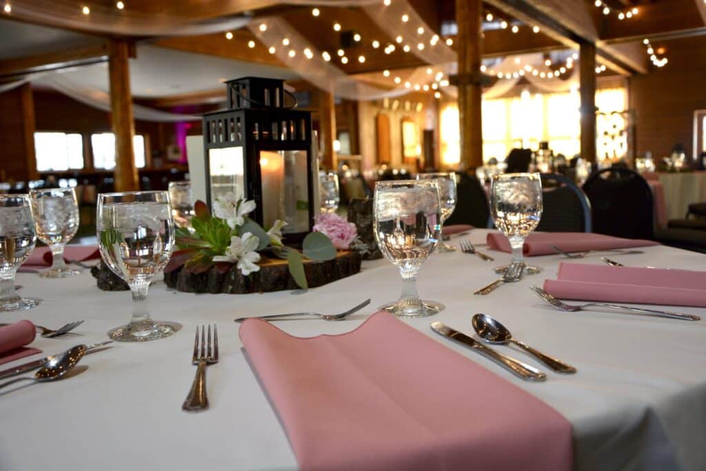Elegant glasses and table settings at Hart Prairie Lodge
