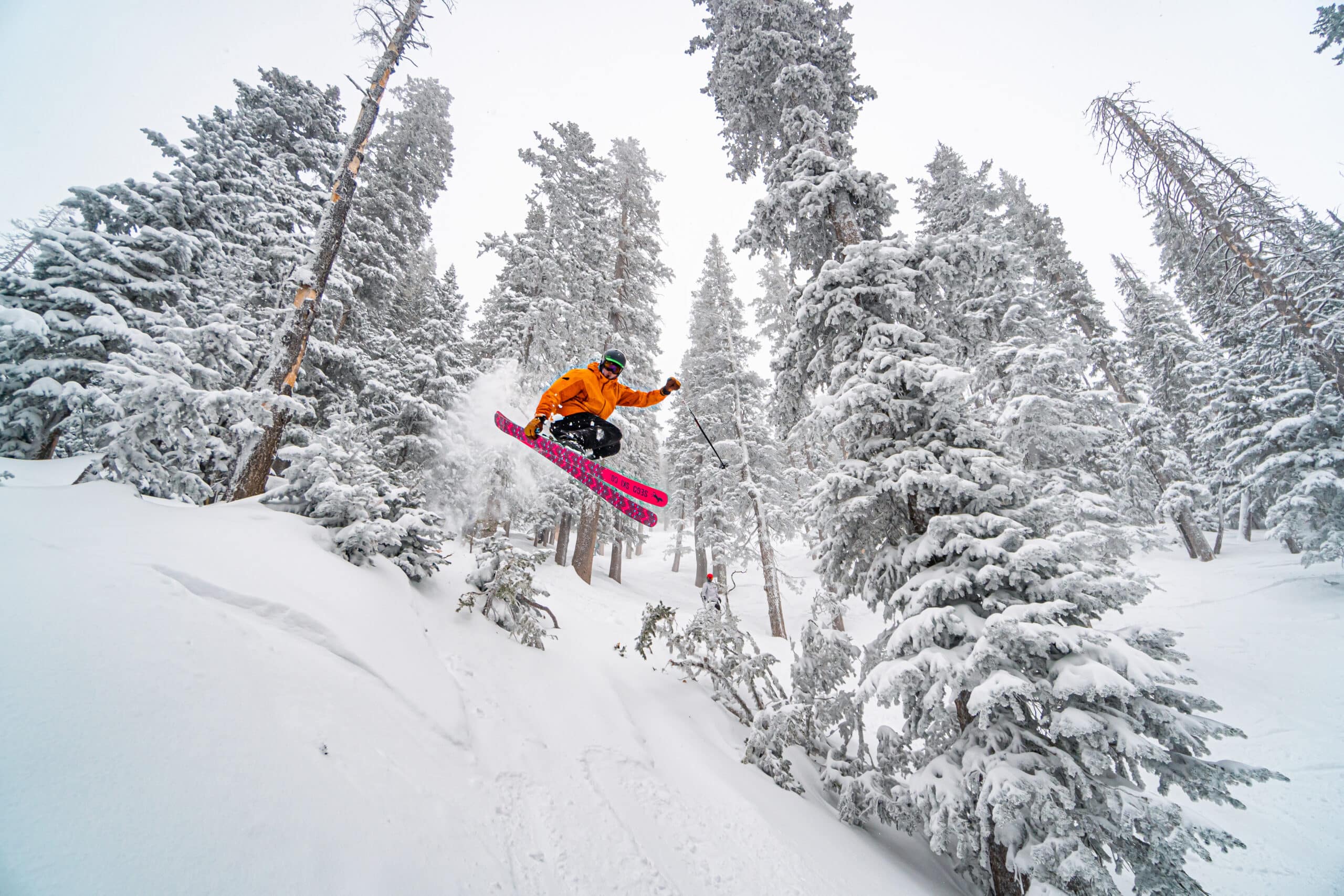 Male skier at Arizona Snowbowl on a powder day.