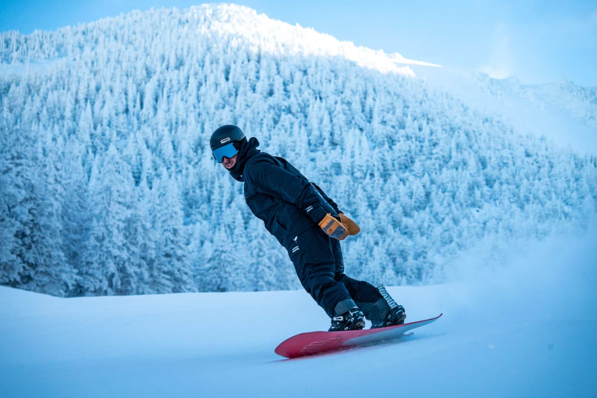 Male snowboarder on a powder day at Arizona Snowbowl