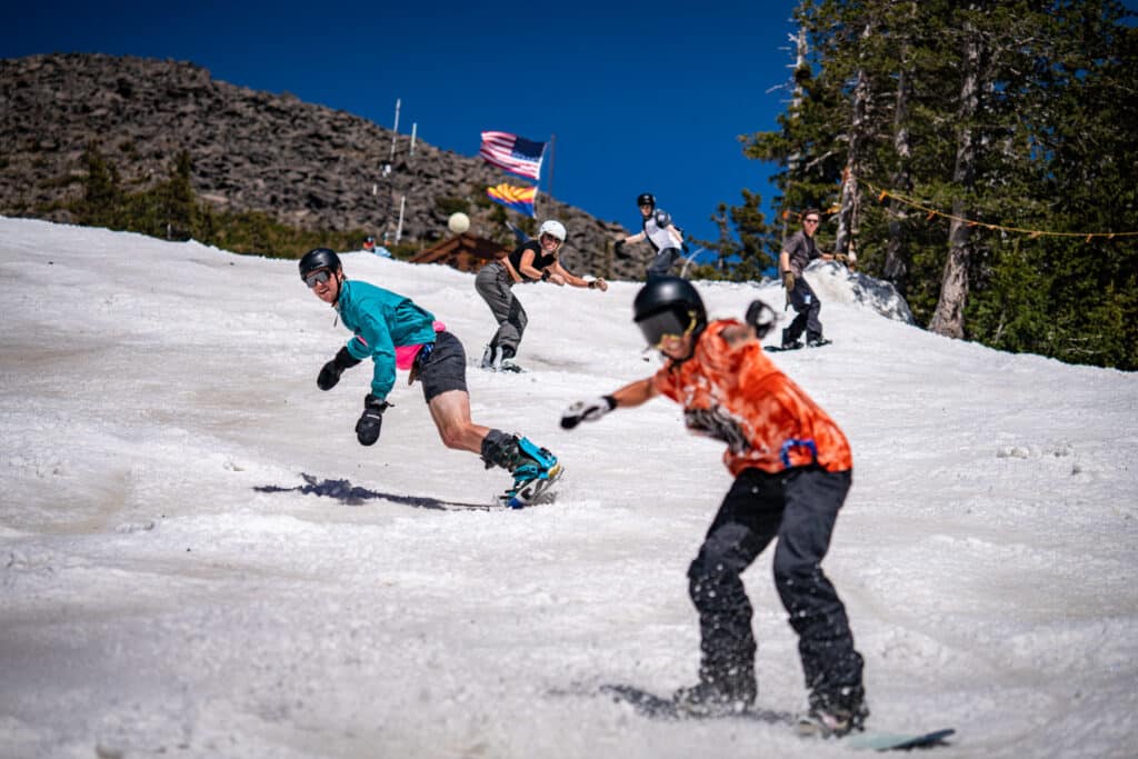 Snowboarders at Snowbowl on closing day