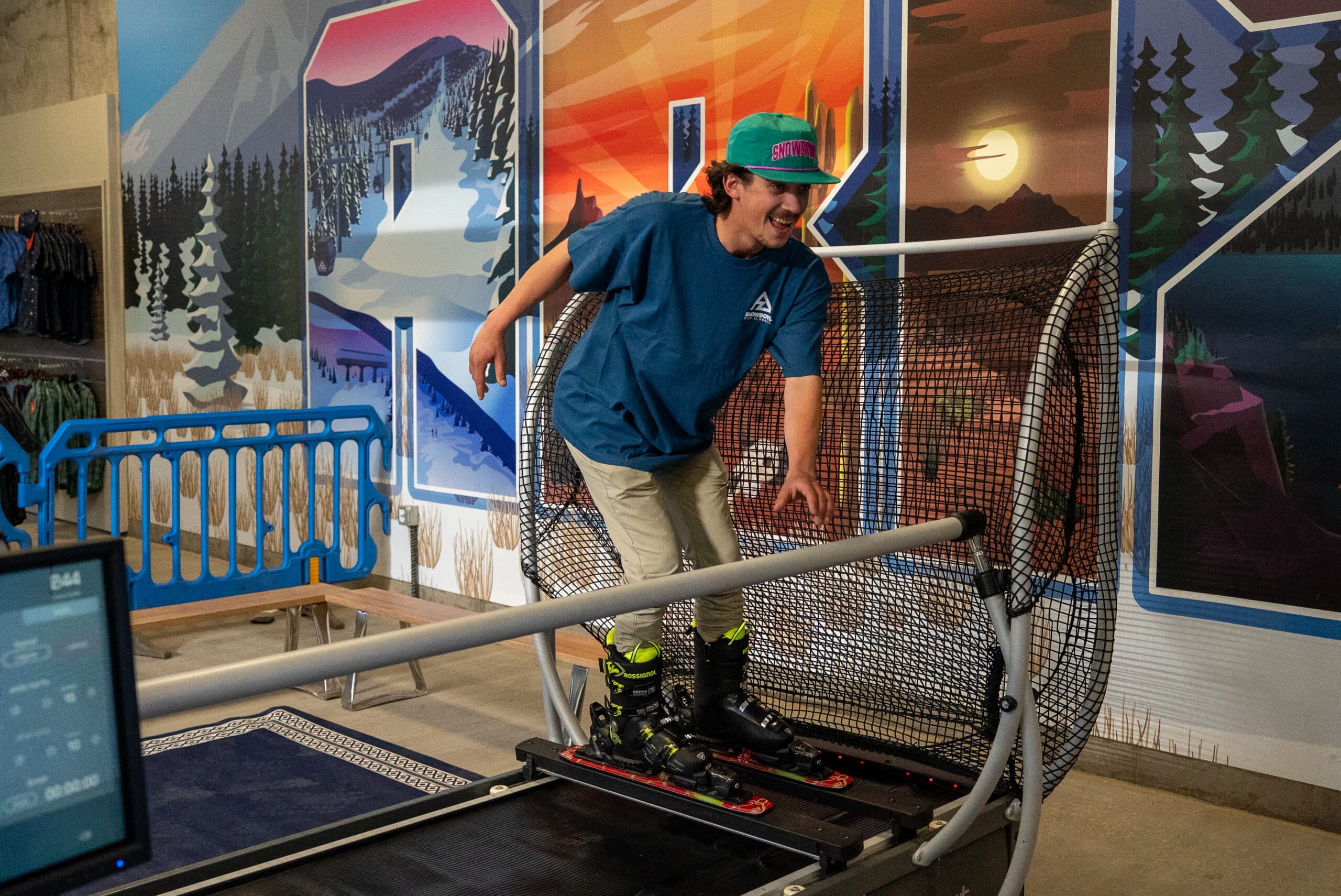 A guest using the VR Skiing machine