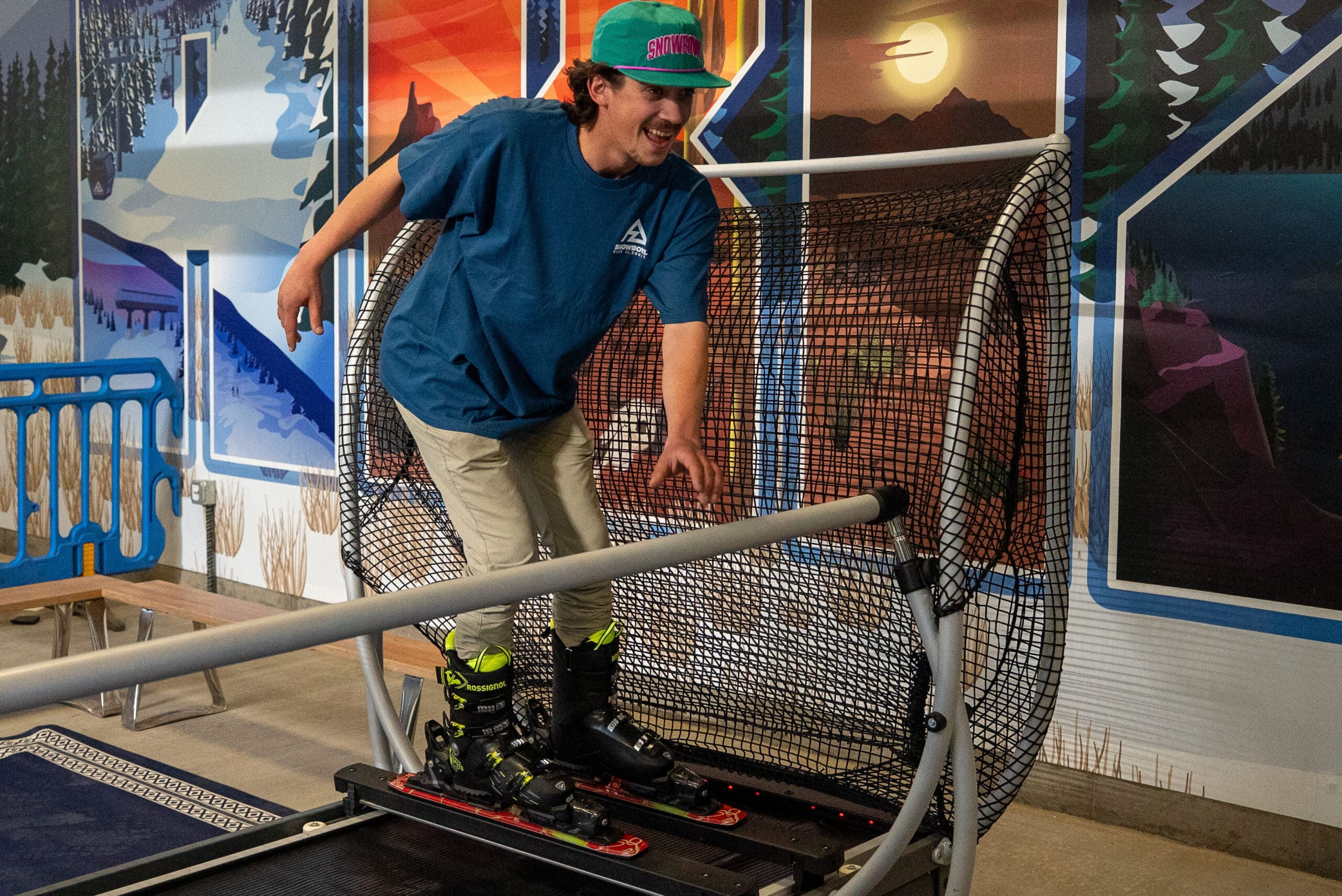 A guest using the VR Skiing machine