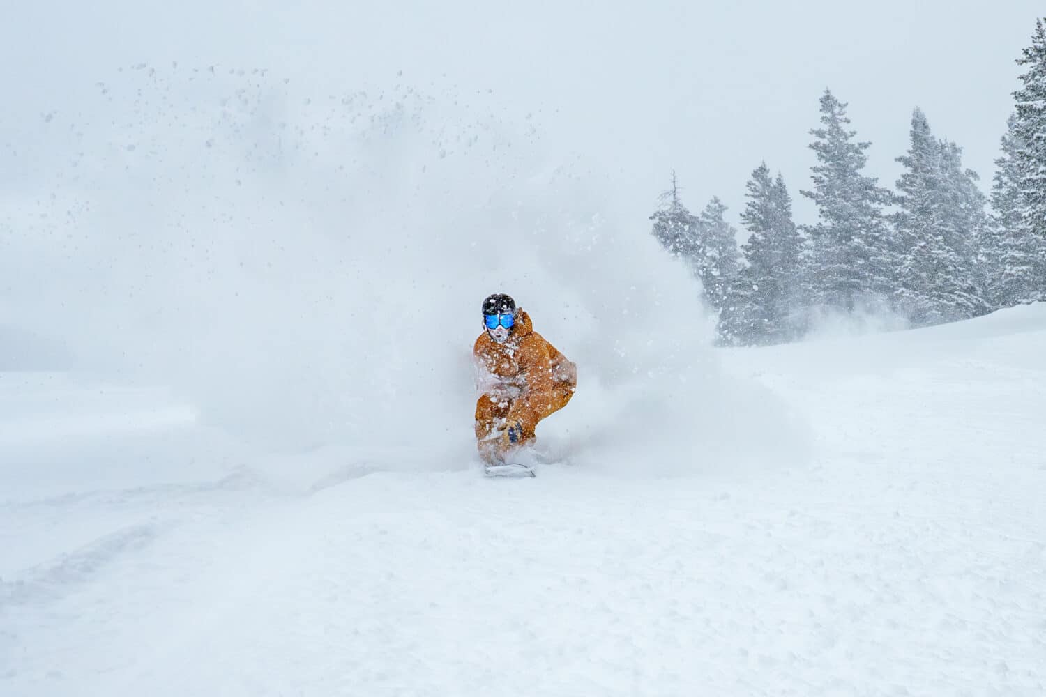 Snowboarder on a powder day