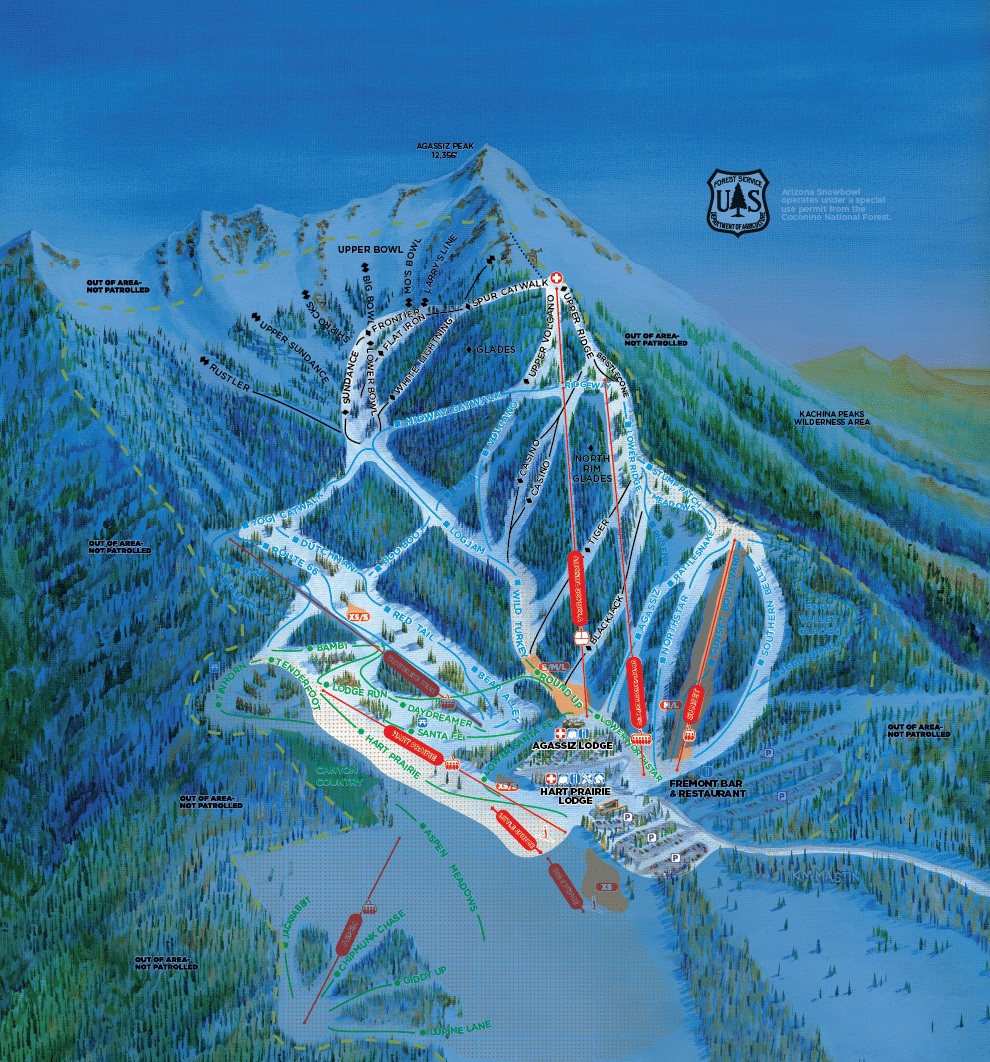Map of the current open trails at Arizona Snowbowl