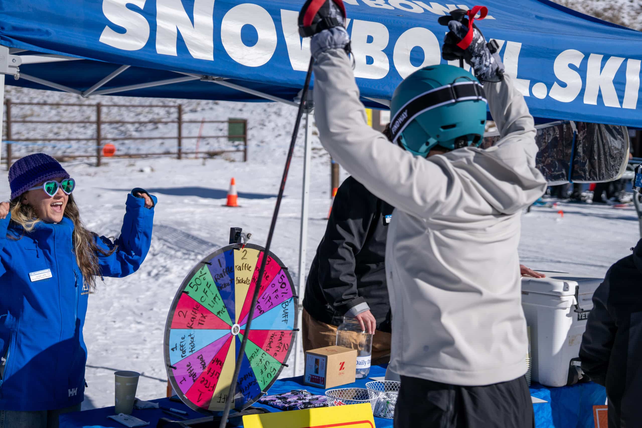 A skier guest winning a prize during Safety on the Slopes