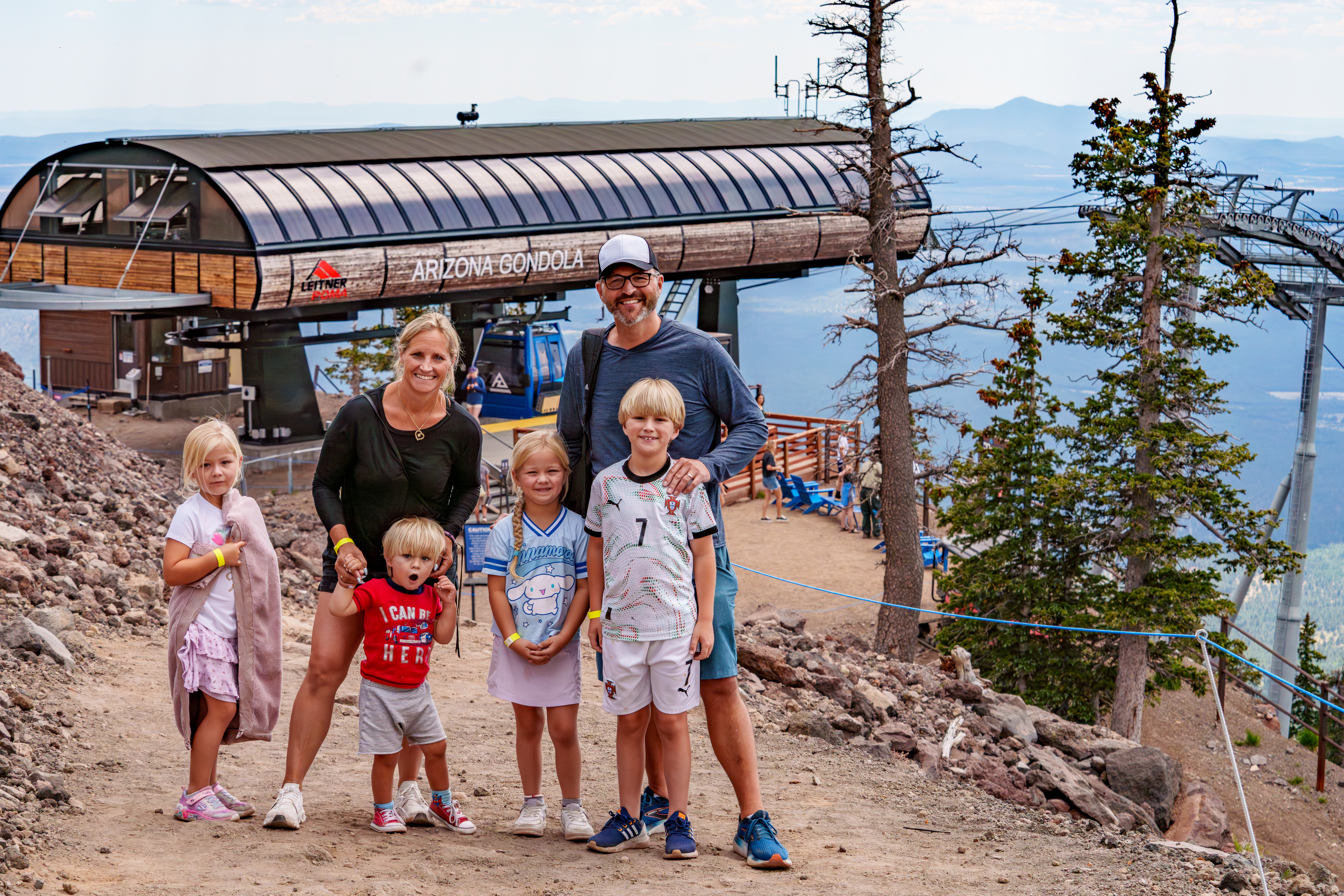 A family of 6 at the top of the Arizona Gondola