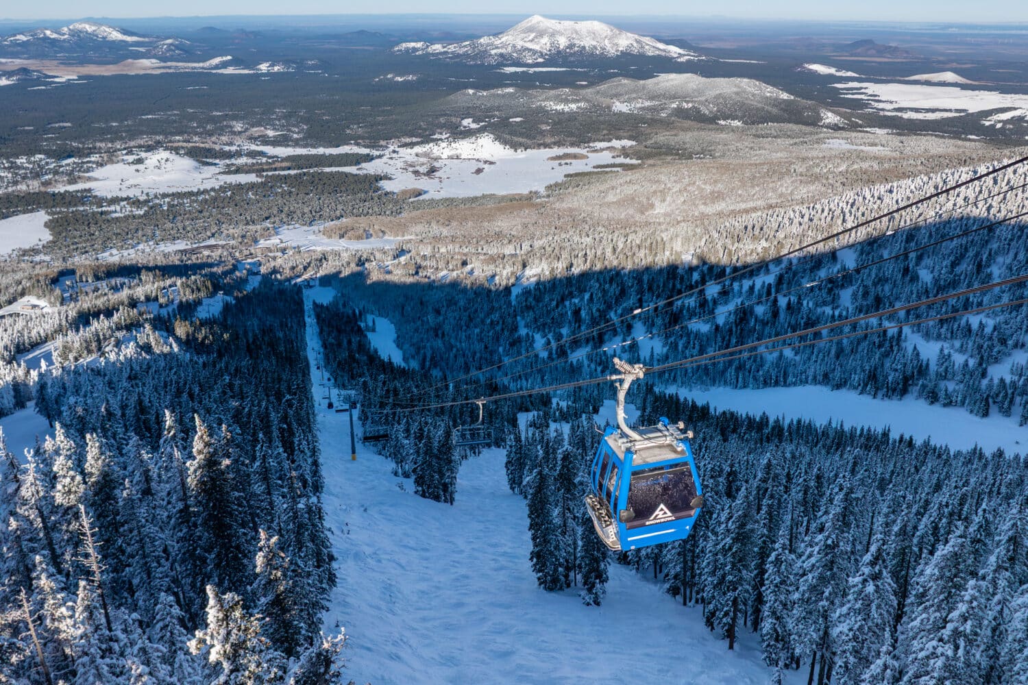 Aerial view of the Arizona Gondola on a snowy day