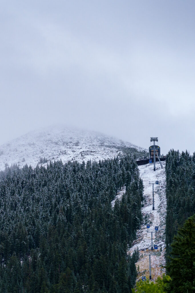 Snow covered Agassiz Peak during first snowfall of 2026